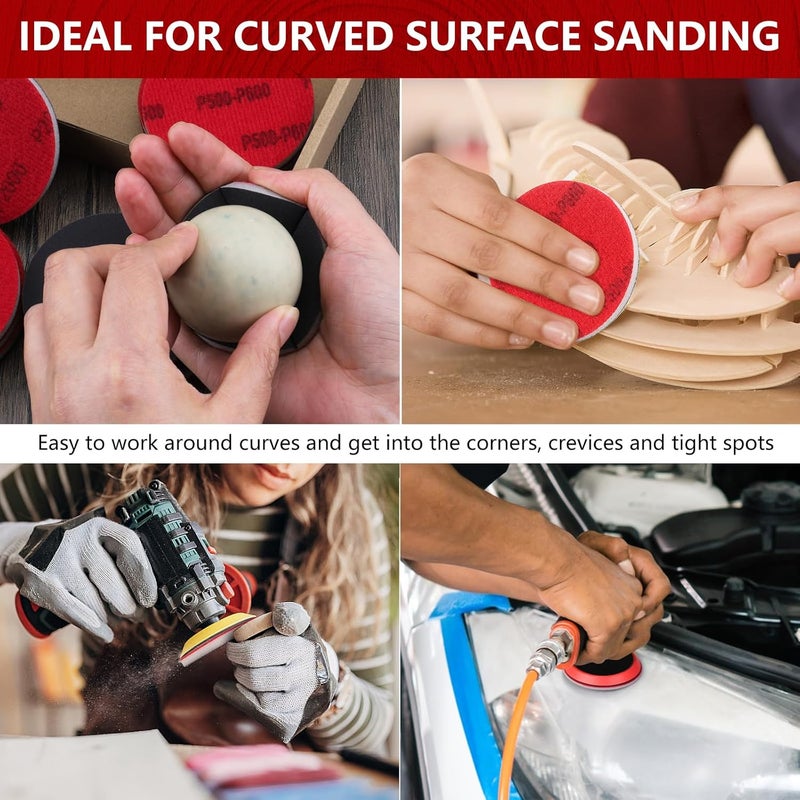 Shineboc 20Pcs 3 Inch Hook and Loop Sanding Sponge Disc with Buffer Backing 180 Grit Wet or Dry Sanding Sheets Reusable Hand Sander Sandpaper - Curved Surface Sanding Pads for Automotive Wood Metal - Image 4